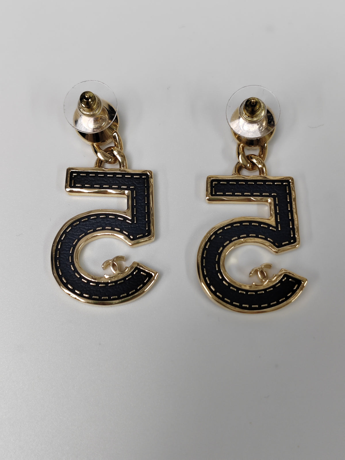 Chanel - Other - Gold-tone metal with clear faceted stone accents and navy number 5 detailing. - Multicolour