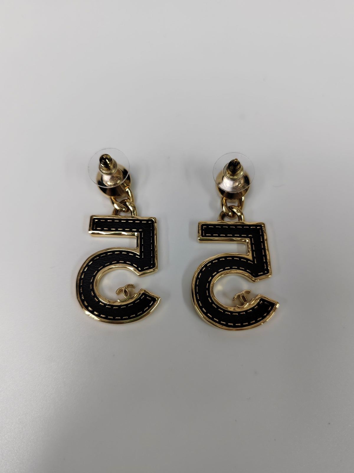 Chanel - Other - Gold-tone metal with clear faceted stone accents and navy number 5 detailing. - Multicolour