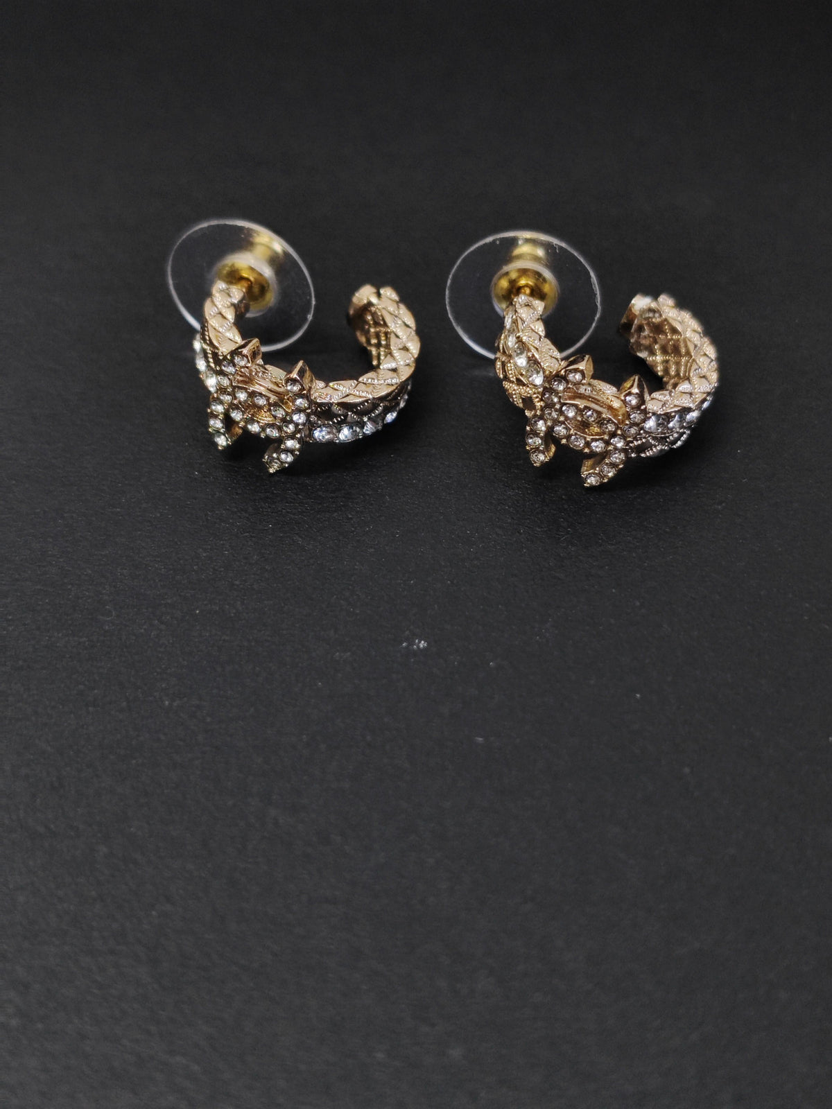Chanel - Other - Gold-tone metal with clear glass rhinestones. - Gold