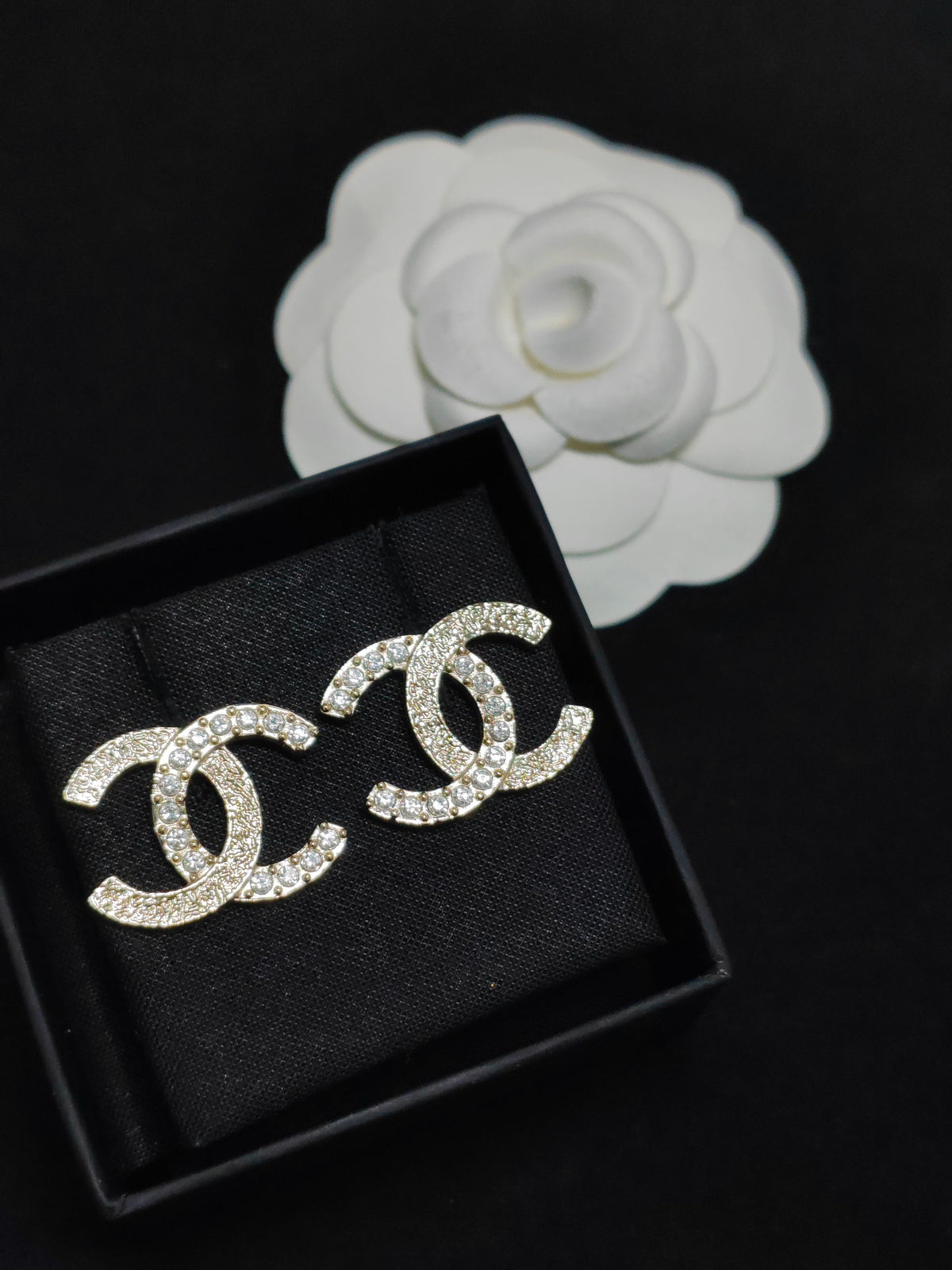 Chanel - Other - Gold-tone metal with clear rhinestone embellishments. - Gold