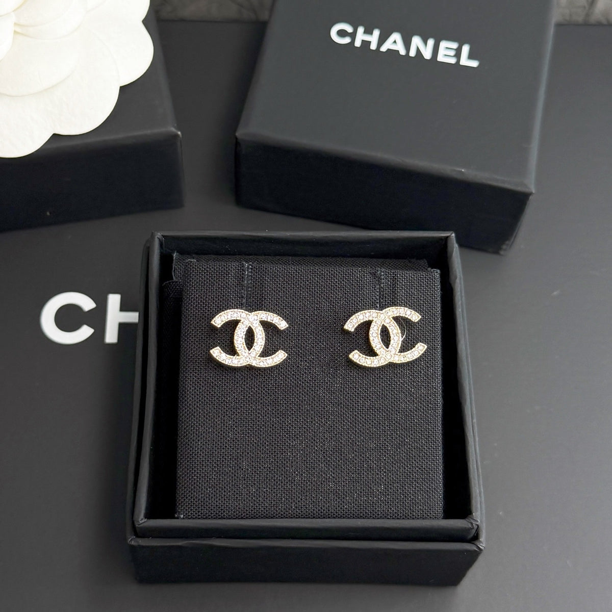 Chanel - Other - Gold-tone metal with clear rhinestone embellishments - Gold