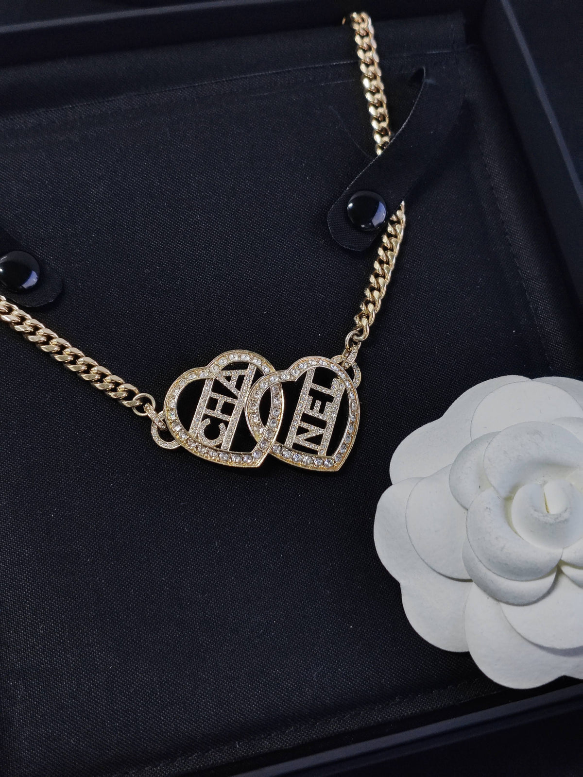 Chanel - Other - Gold-tone metal with clear rhinestone embellishments. - Gold