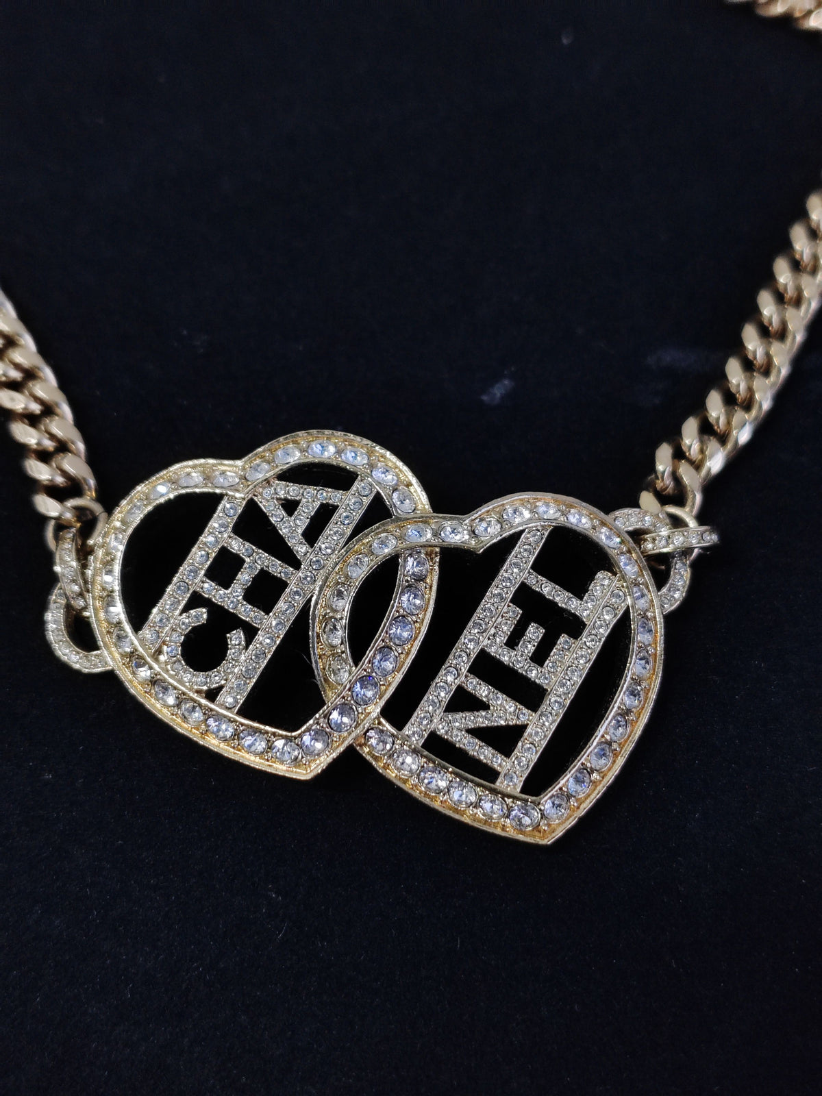 Chanel - Other - Gold-tone metal with clear rhinestone embellishments. - Gold
