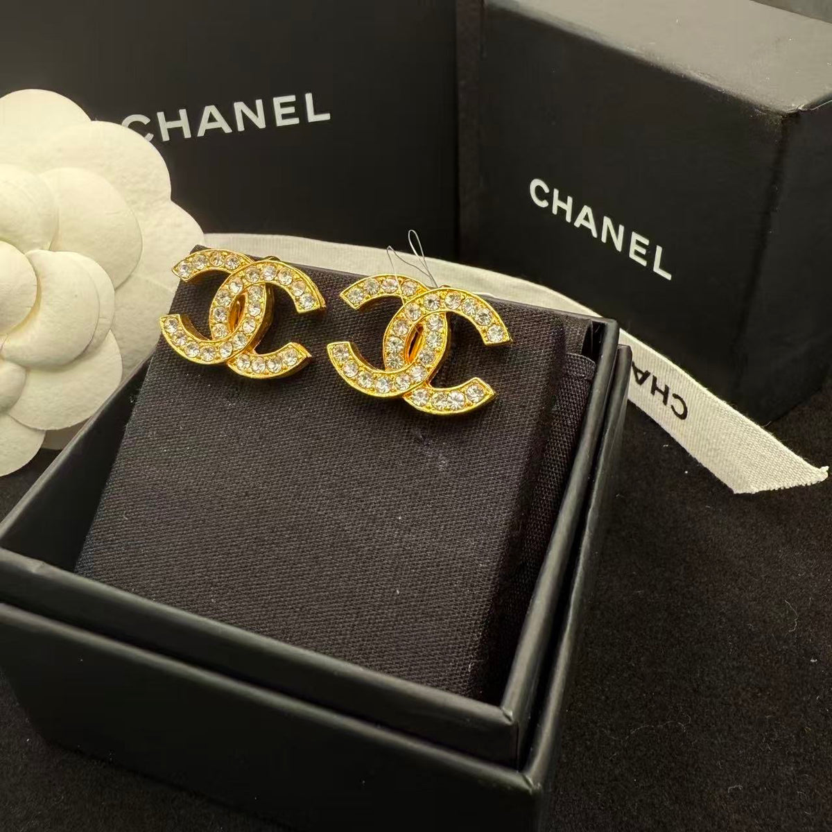 Chanel - Other - Gold-tone metal with clear rhinestone embellishments - Gold