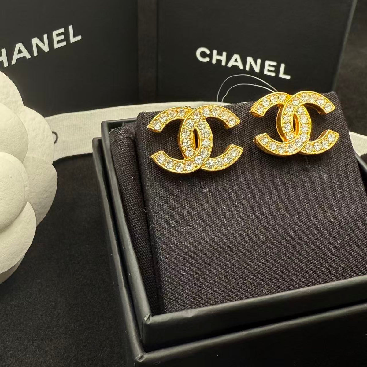Chanel - Other - Gold-tone metal with clear rhinestone embellishments - Gold