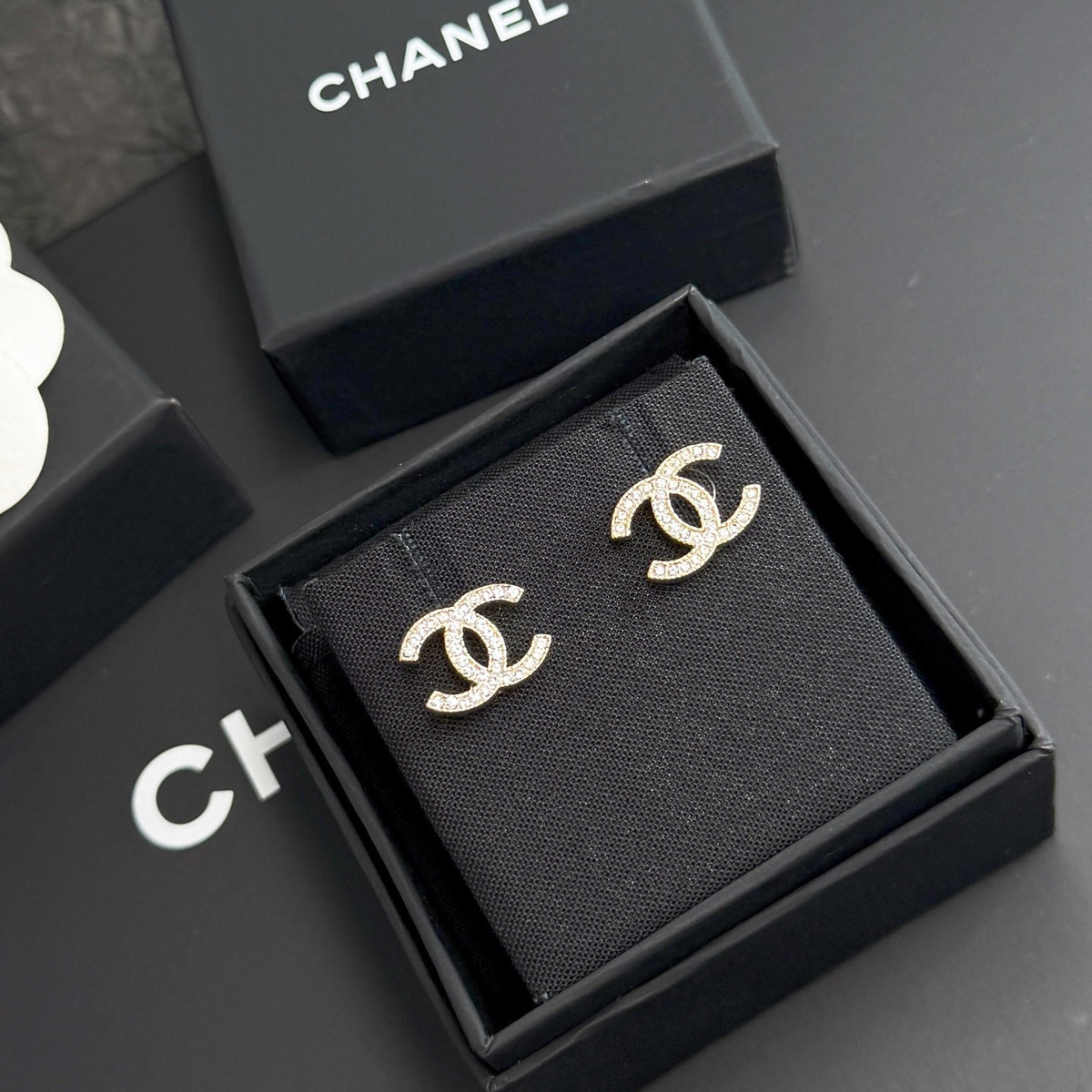 Chanel - Other - Gold-tone metal with clear rhinestone embellishments - Gold