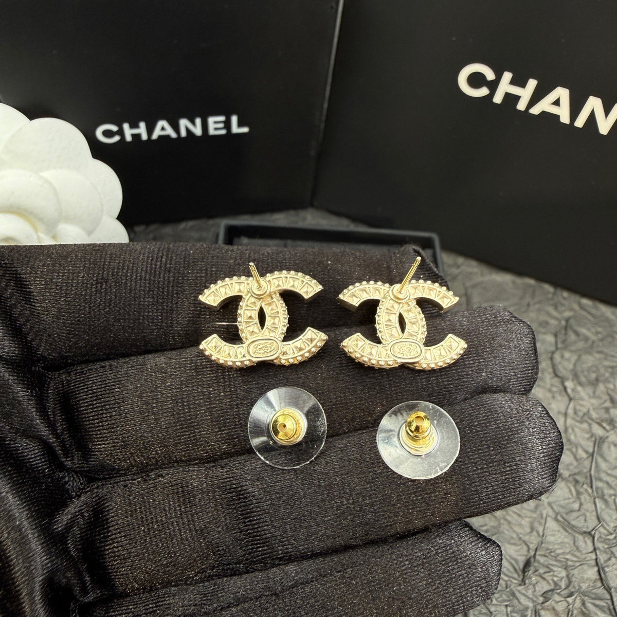 Chanel - Other - Gold-tone metal with clear rhinestone embellishments - Gold