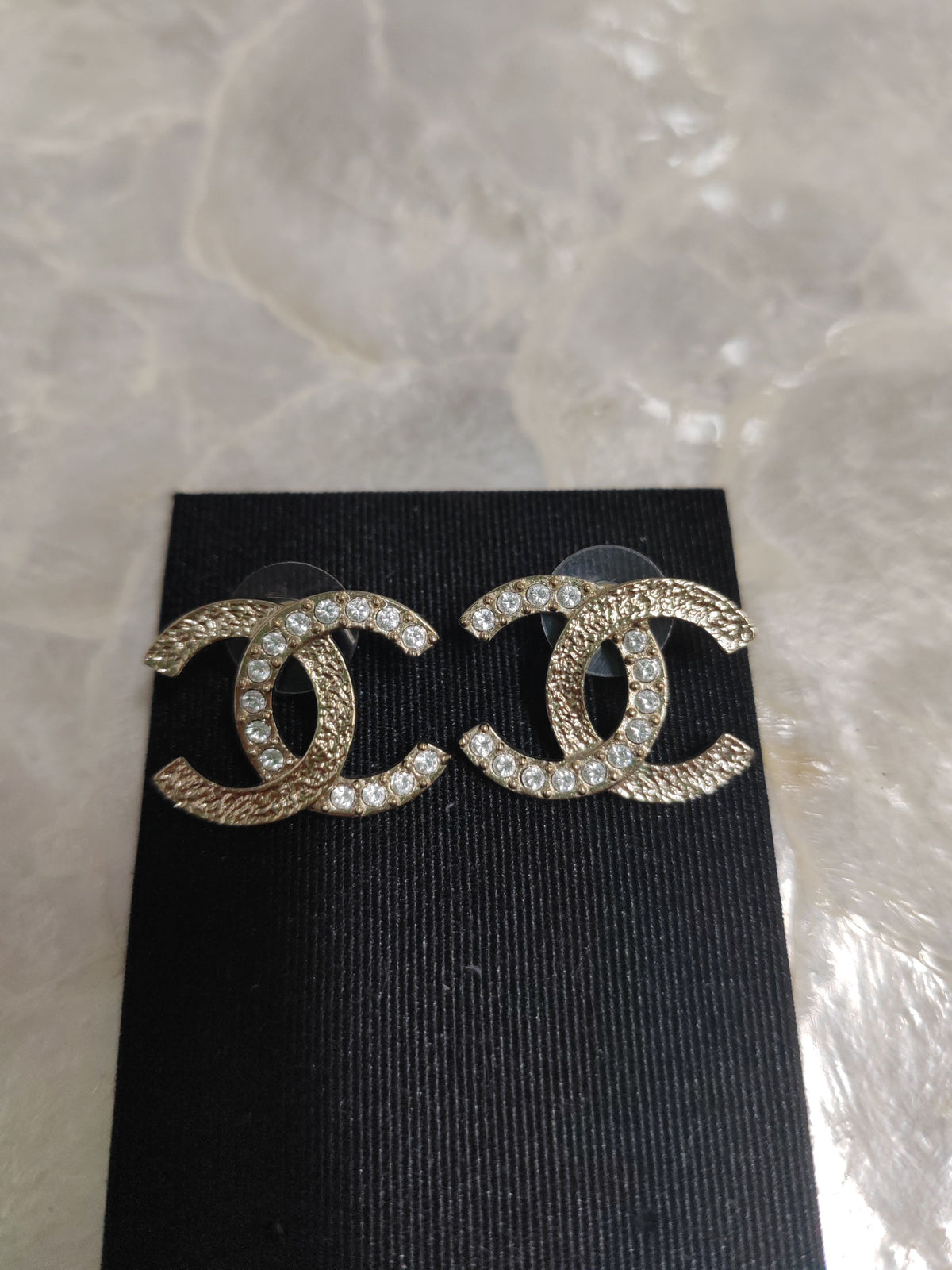 Chanel - Other - Gold-tone metal with clear rhinestone embellishments. - Gold
