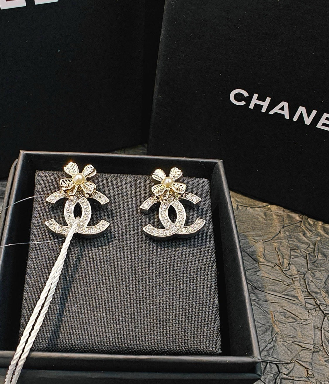 Chanel - Other - Gold-tone metal with clear rhinestones and a faux pearl detail - Gold