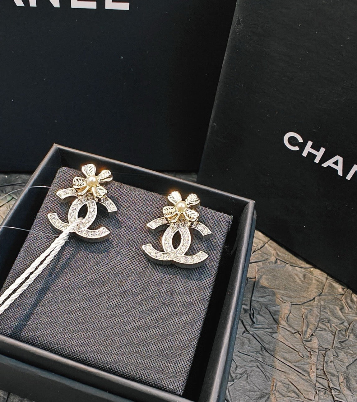 Chanel - Other - Gold-tone metal with clear rhinestones and a faux pearl detail - Gold