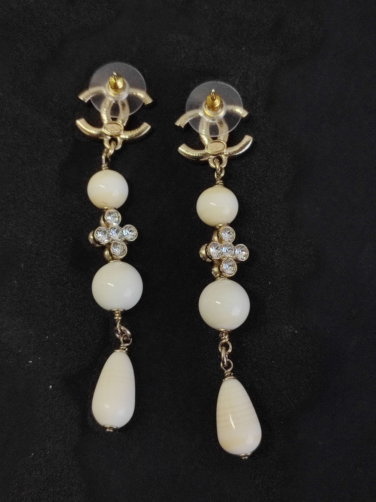 Chanel - Other - Gold-tone metal with clear rhinestones and white imitation pearl accents. - Gold