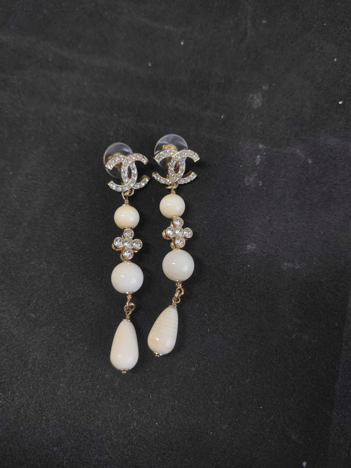 Chanel - Other - Gold-tone metal with clear rhinestones and white imitation pearl accents. - Gold