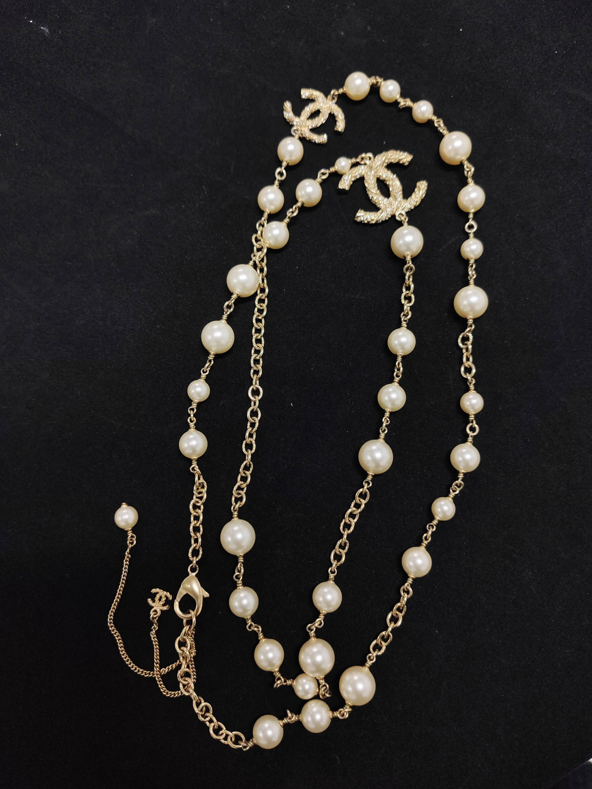 Chanel - Other - Gold-tone metal with faux pearl beads and clear crystal embellishments. - Gold