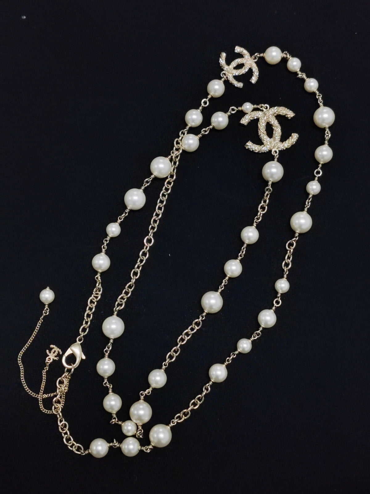 Chanel - Other - Gold-tone metal with faux pearl beads and clear crystal embellishments. - Gold