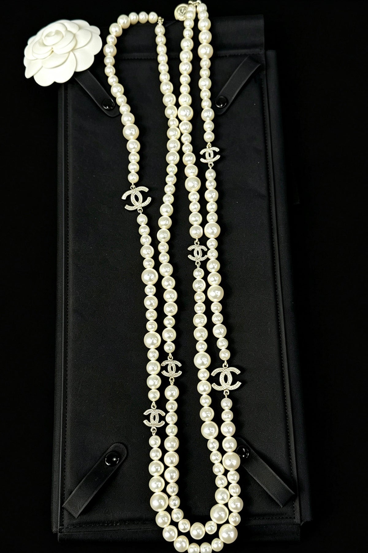 Chanel - Other - Gold-tone metal with faux pearl beads and crystal accents. - White