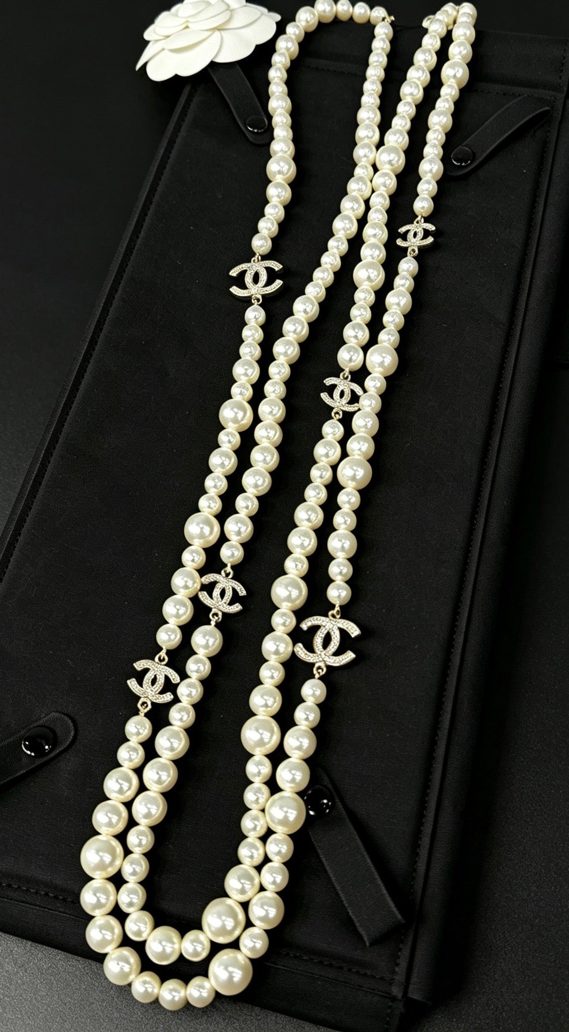 Chanel - Other - Gold-tone metal with faux pearl beads and crystal accents. - White