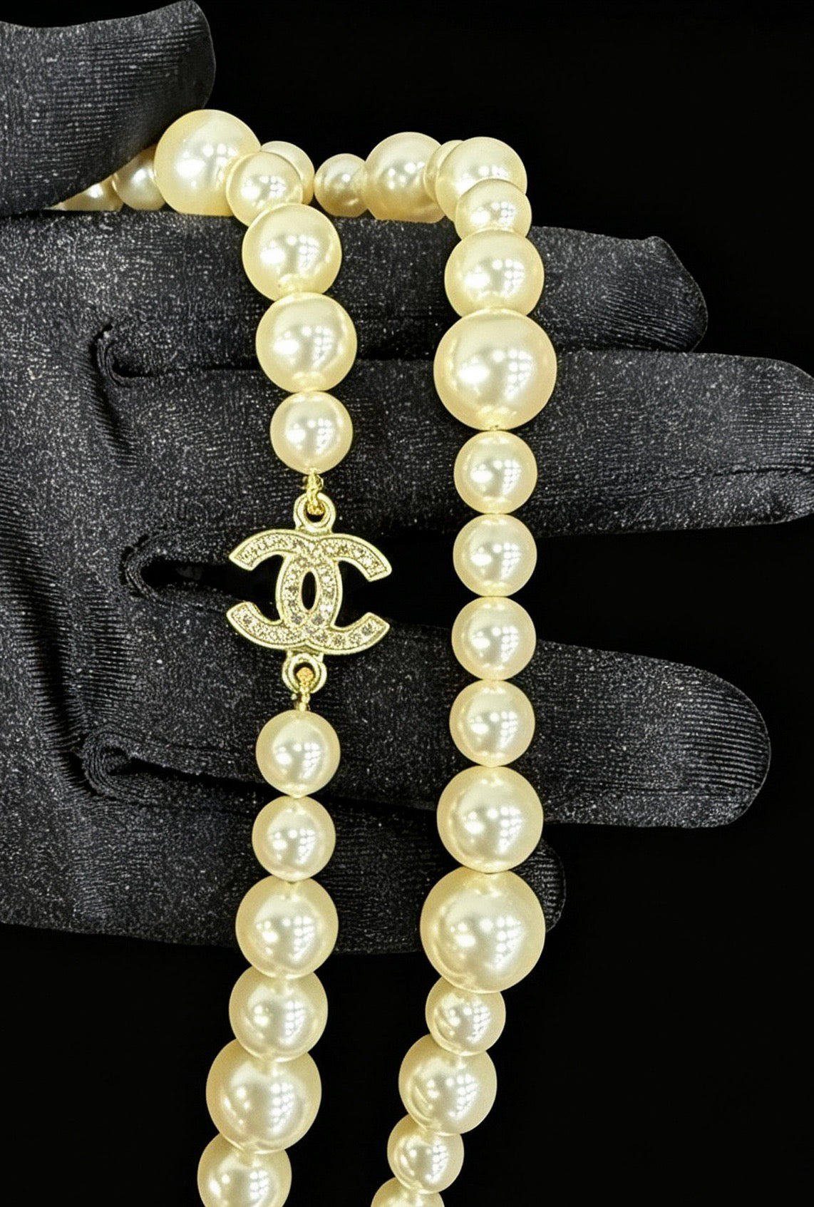 Chanel - Other - Gold-tone metal with faux pearl beads and crystal accents. - White