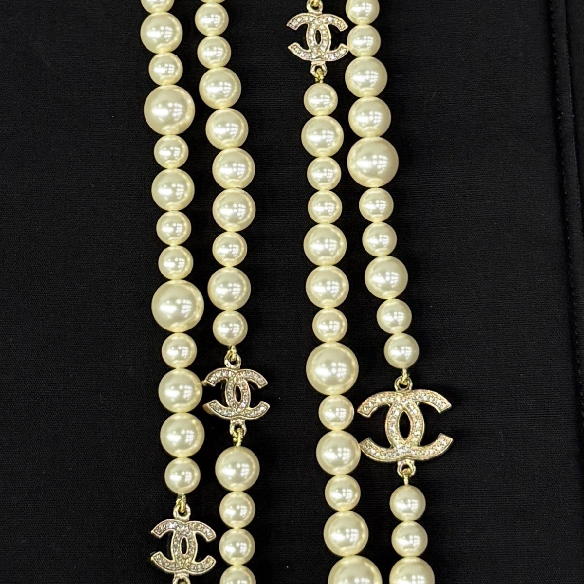 Chanel - Other - Gold-tone metal with faux pearl beads and crystal accents. - White