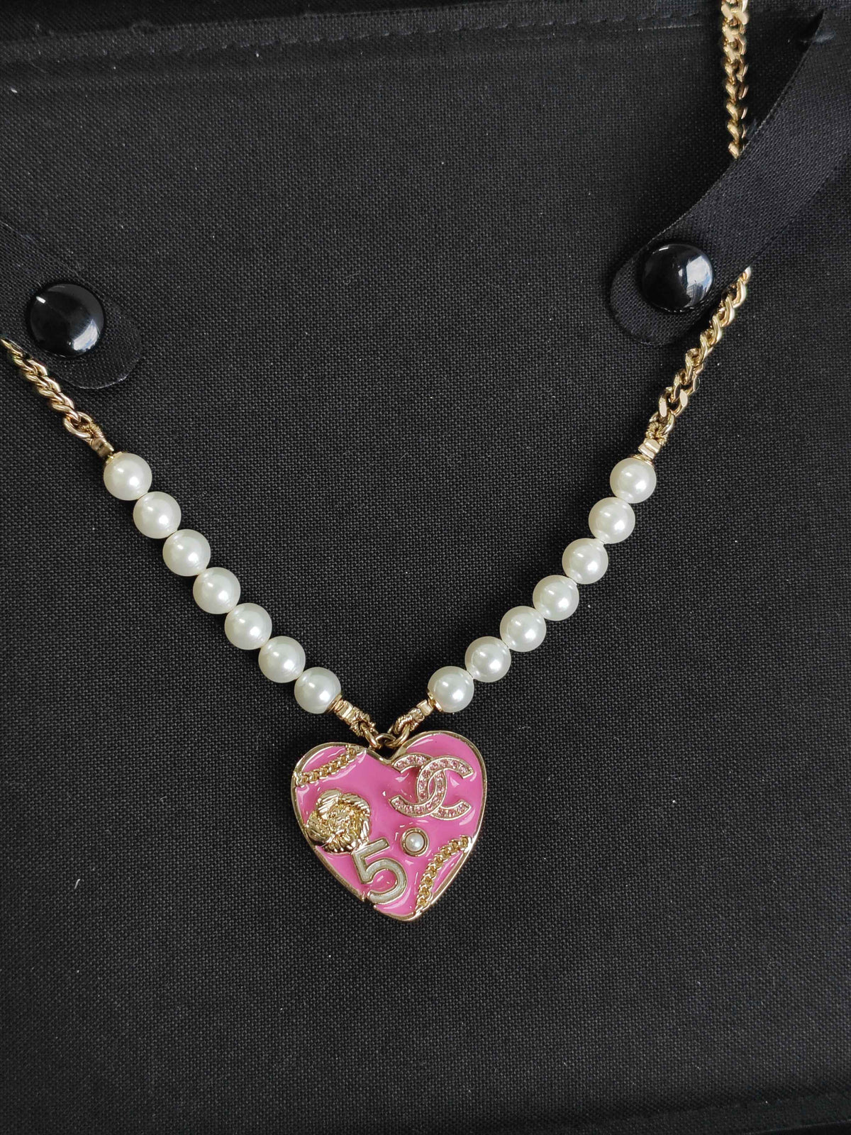 Chanel - Other - Gold-tone metal with faux pearl beads, pink enamel and crystal-set detailing. - Multicolour