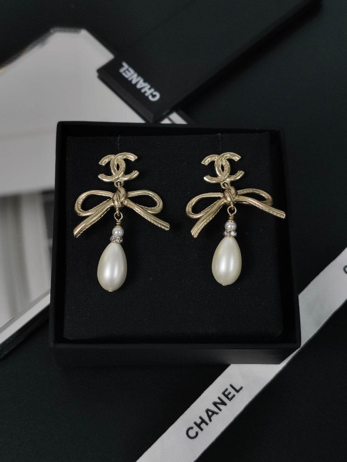 Chanel - Other - Gold-tone metal with faux pearl drops and crystal accents. - Gold