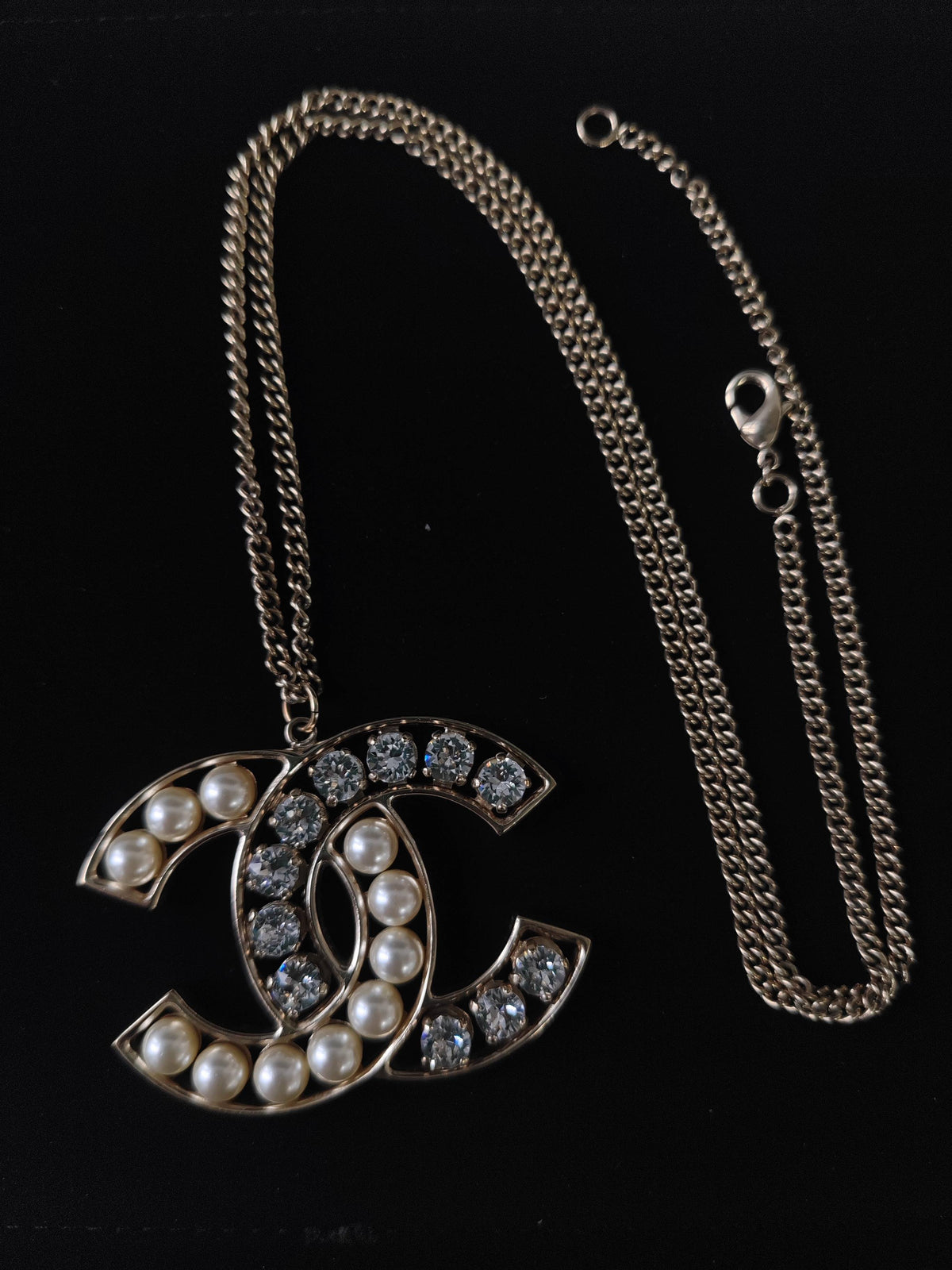 Chanel - Other - Gold-tone metal with faux pearls and clear rhinestone embellishments. - Gold