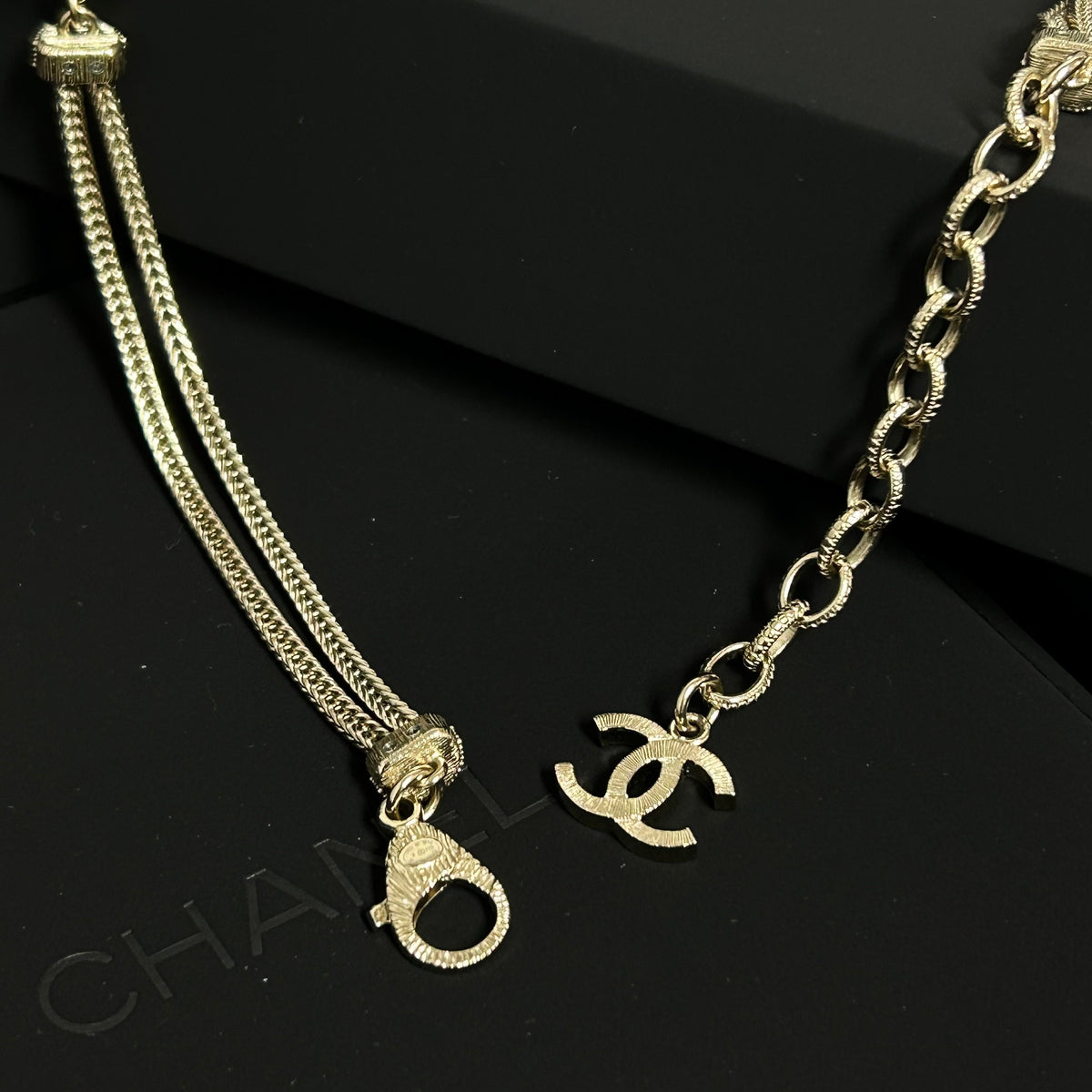 Chanel - Other - Gold-tone metal with faux pearls and clear rhinestone-style stones. - Gold