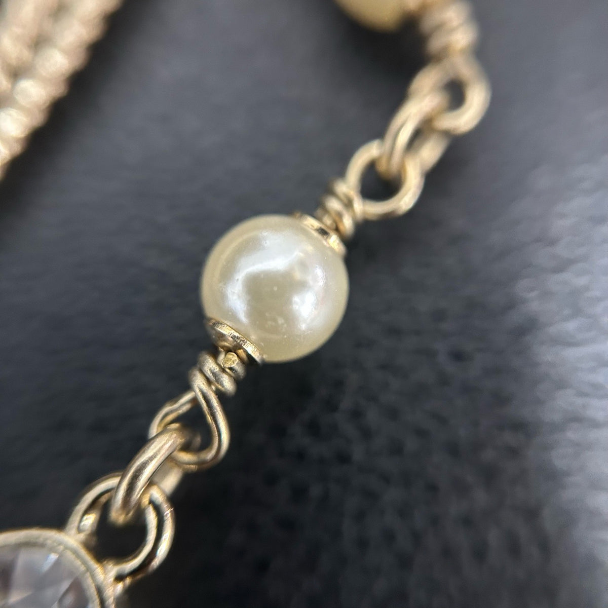 Chanel - Other - Gold-tone metal with faux pearls and clear rhinestone-style stones. - Gold