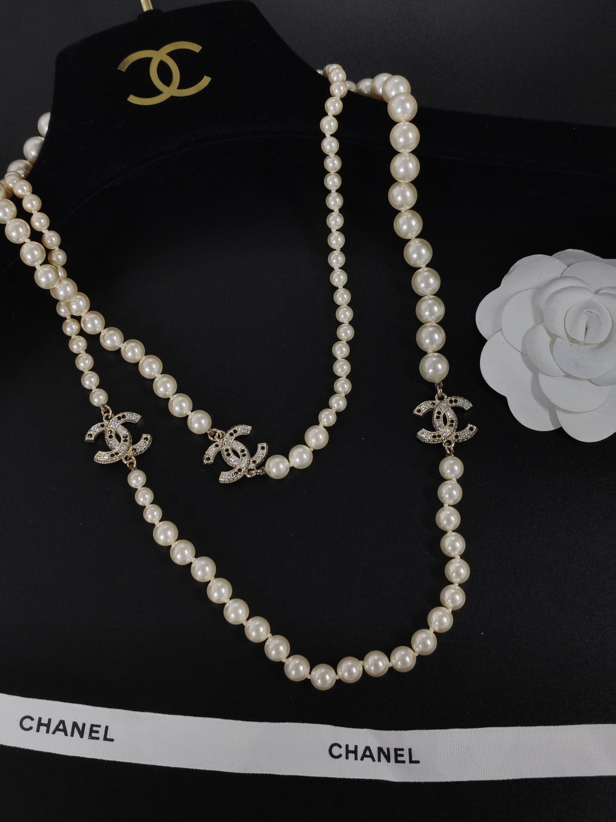 Chanel - Other - Gold-tone metal with glass faux pearls and rhinestone embellishments. - Multicolour