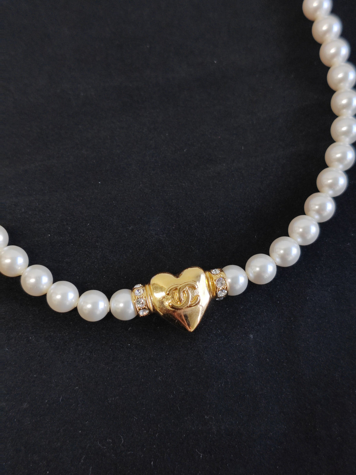 Chanel - Other - Gold-tone metal with imitation pearl beads and clear rhinestone accents. - White