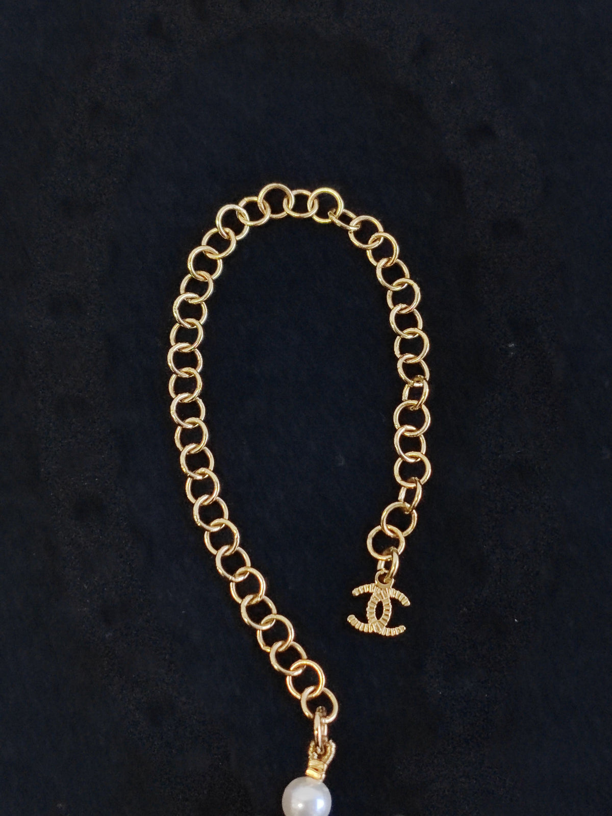 Chanel - Other - Gold-tone metal with imitation pearl beads and clear rhinestone accents. - White