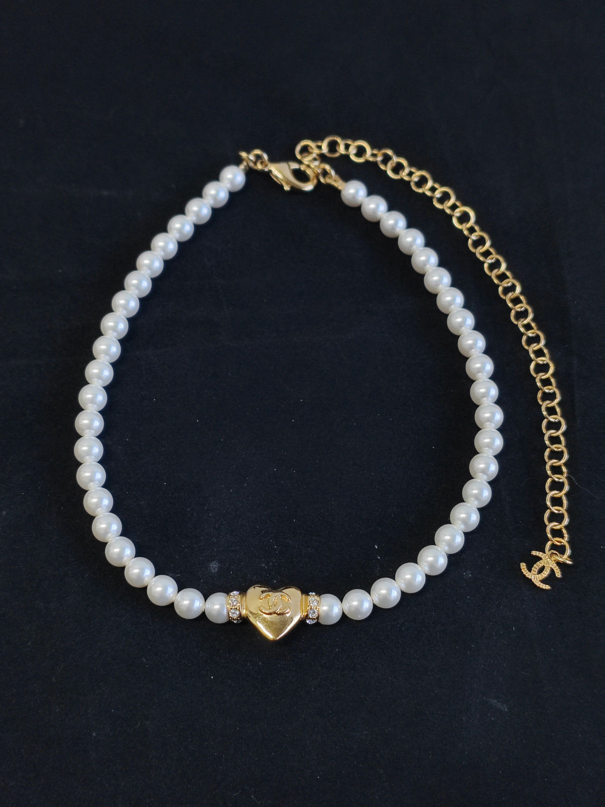 Chanel - Other - Gold-tone metal with imitation pearl beads and clear rhinestone accents. - White