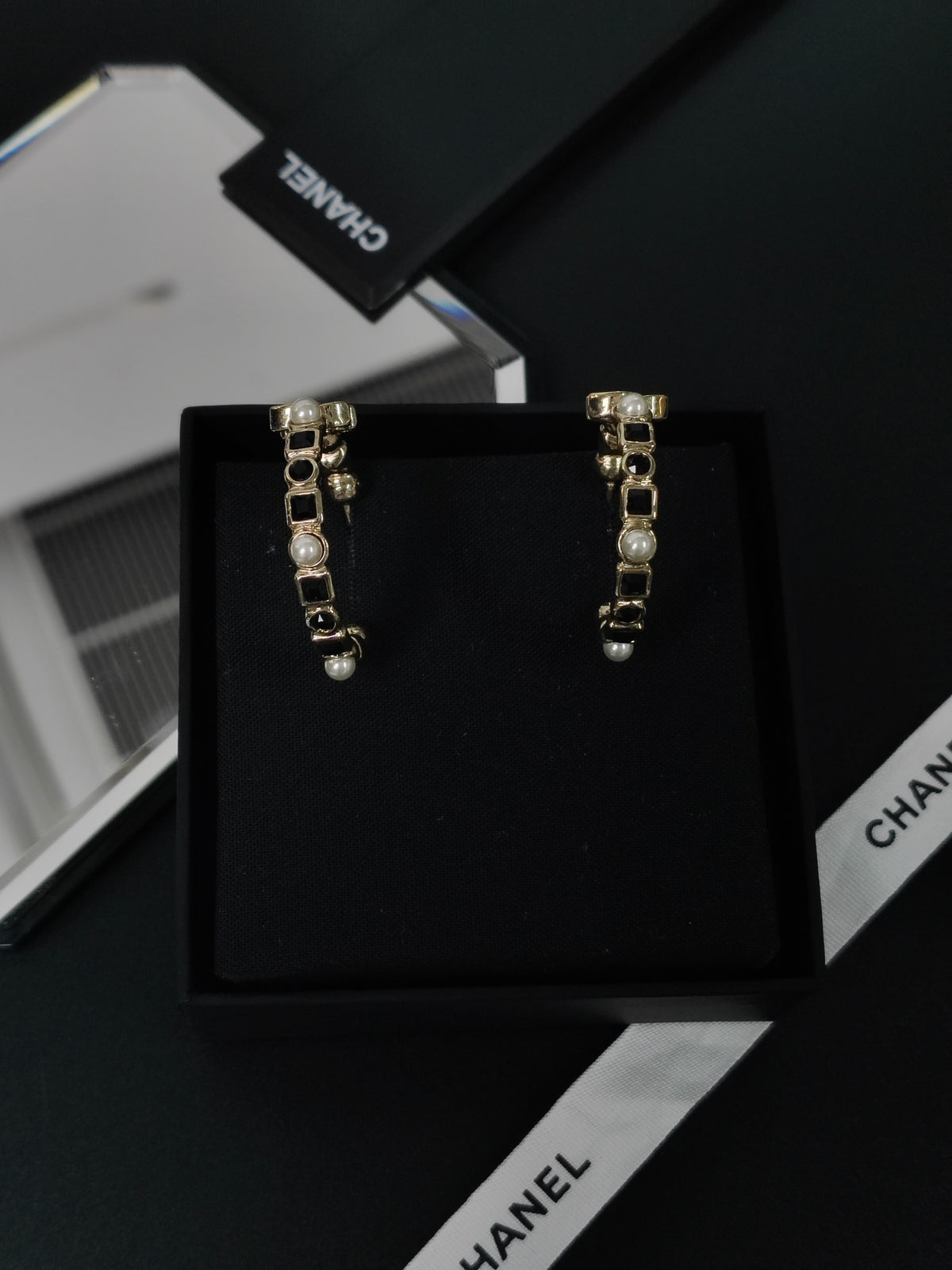 Chanel - Other - Gold-tone metal with imitation pearls and black rhinestone embellishments. - Gold