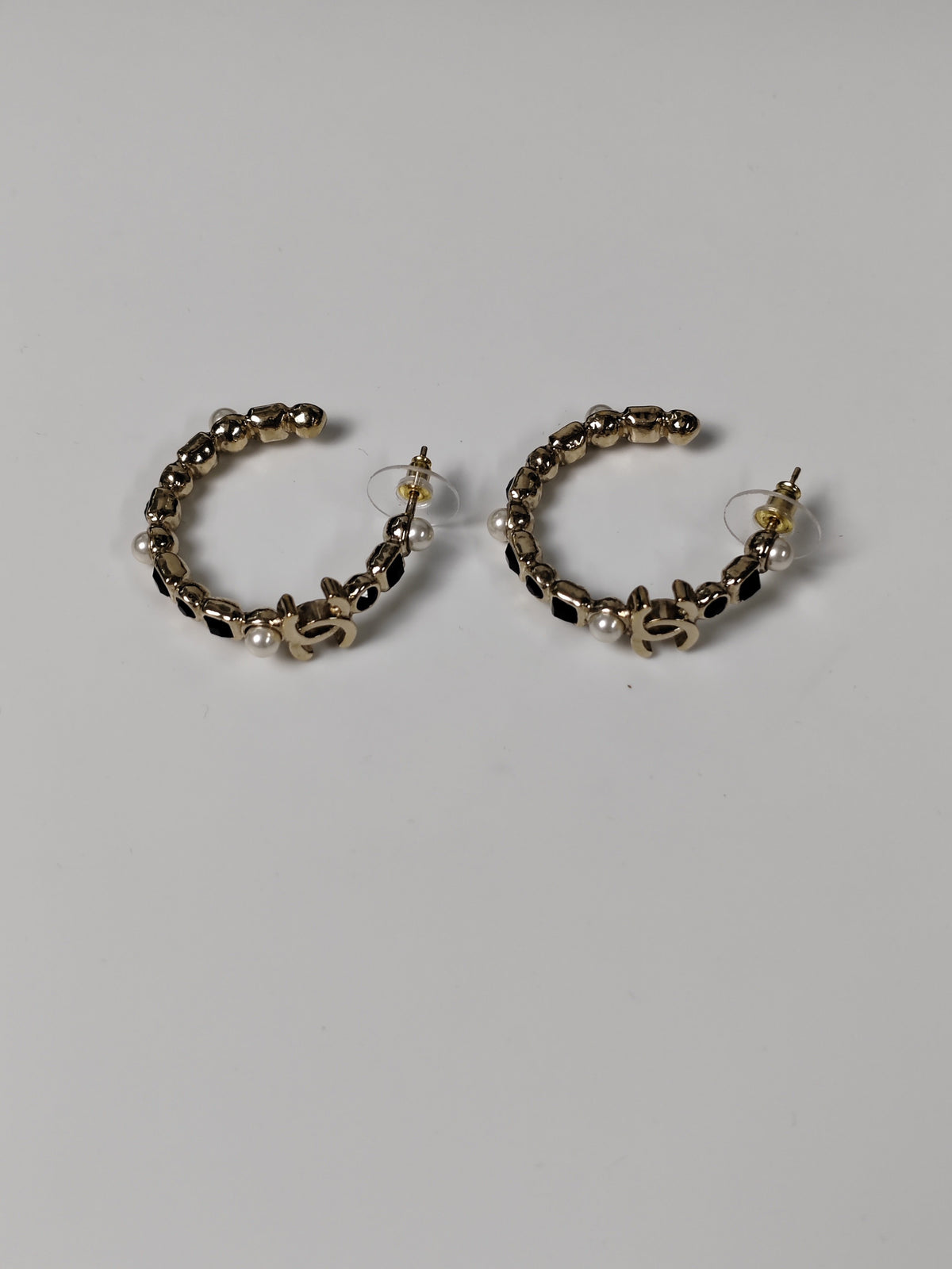 Chanel - Other - Gold-tone metal with imitation pearls and black rhinestone embellishments. - Gold