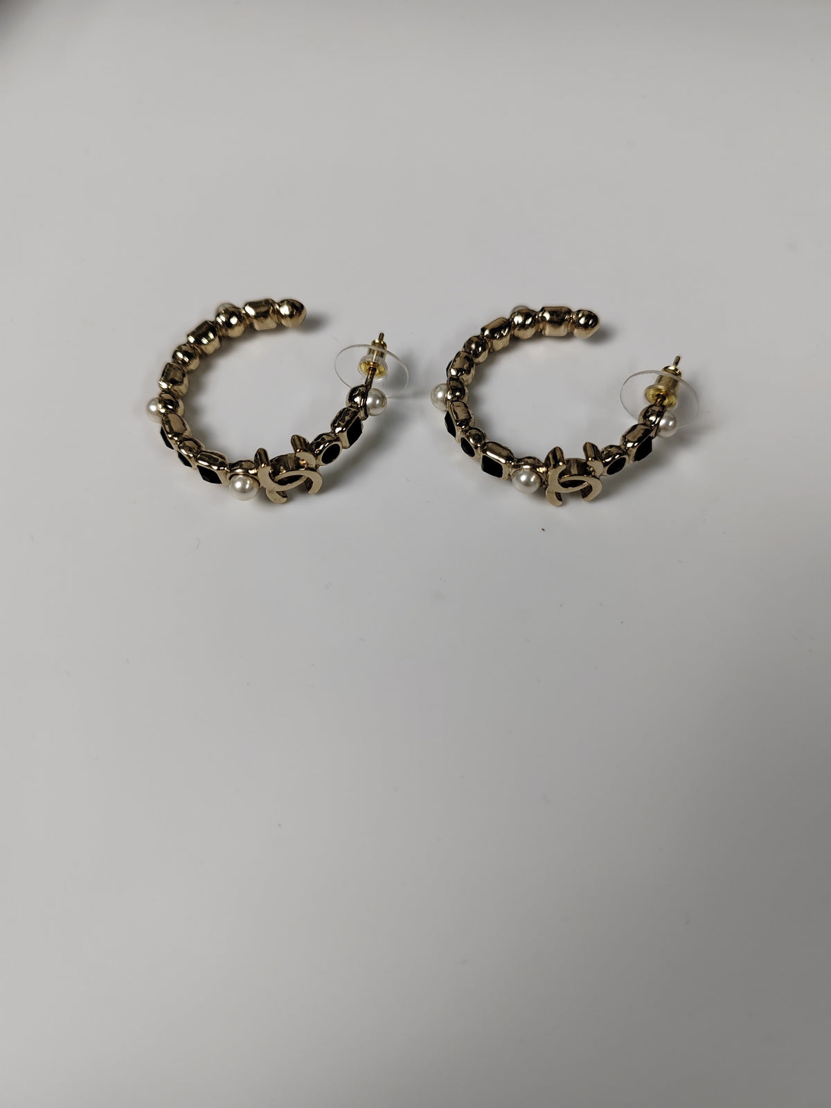 Chanel - Other - Gold-tone metal with imitation pearls and black rhinestone embellishments. - Gold