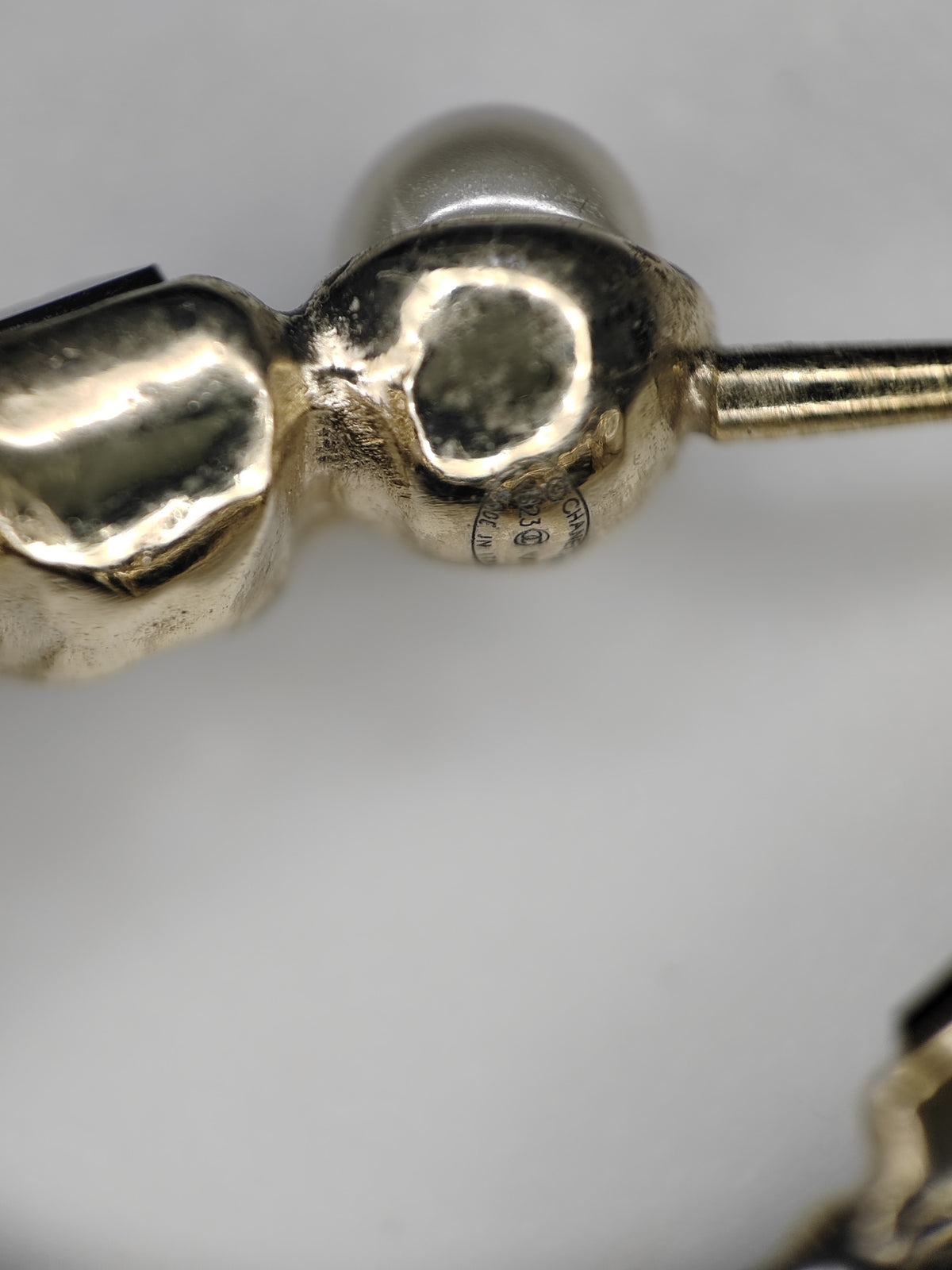 Chanel - Other - Gold-tone metal with imitation pearls and black rhinestone embellishments. - Gold