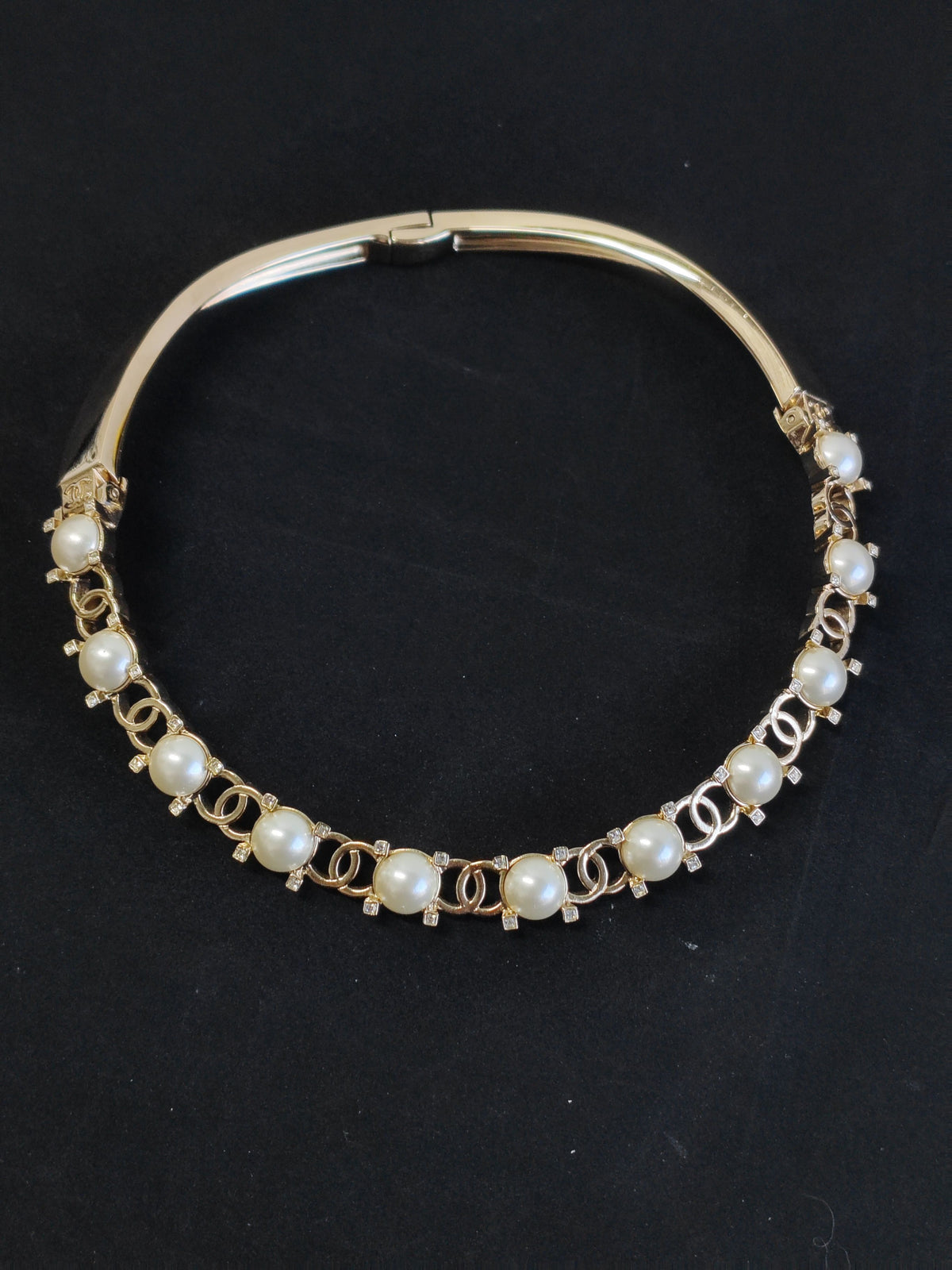 Chanel - Other - Gold-tone metal with imitation pearls and clear rhinestone-style accents. - Gold