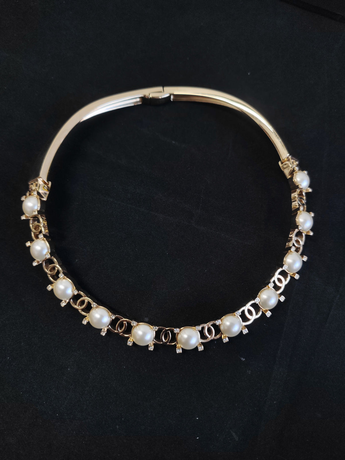 Chanel - Other - Gold-tone metal with imitation pearls and clear rhinestone-style accents. - Gold
