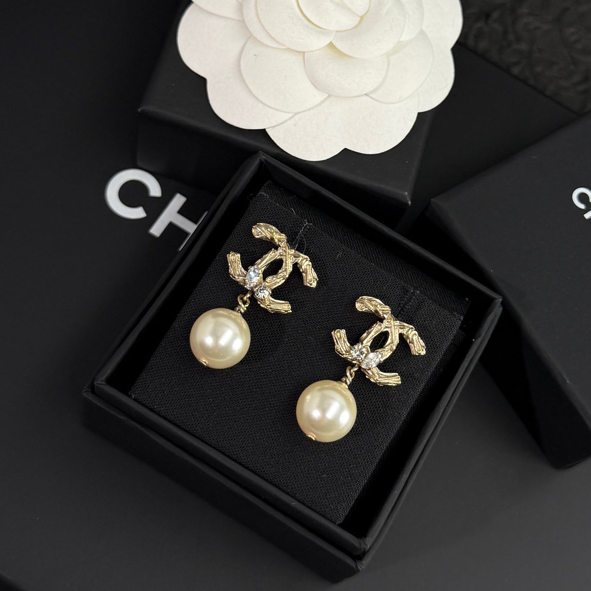 Chanel - Other - Gold-tone metal with imitation pearls and clear stone accents. - Gold