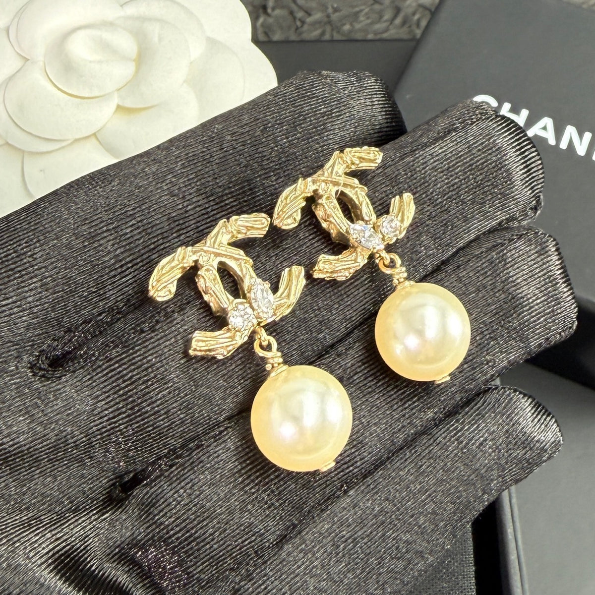 Chanel - Other - Gold-tone metal with imitation pearls and clear stone accents. - Gold