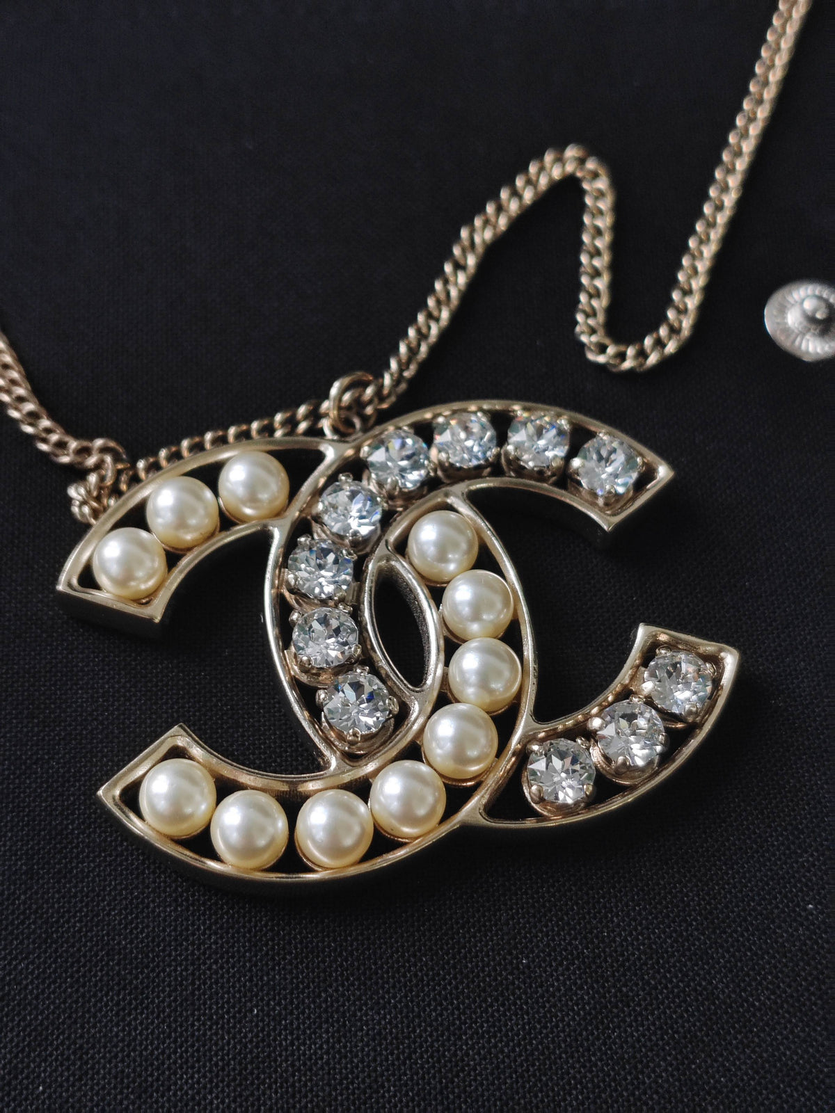 Chanel - Other - Gold-tone metal with imitation pearls and crystal rhinestones. - Gold