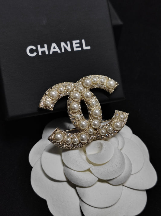 Chanel - Other - Gold-tone metal with imitation pearls and glass rhinestone accents. - Gold
