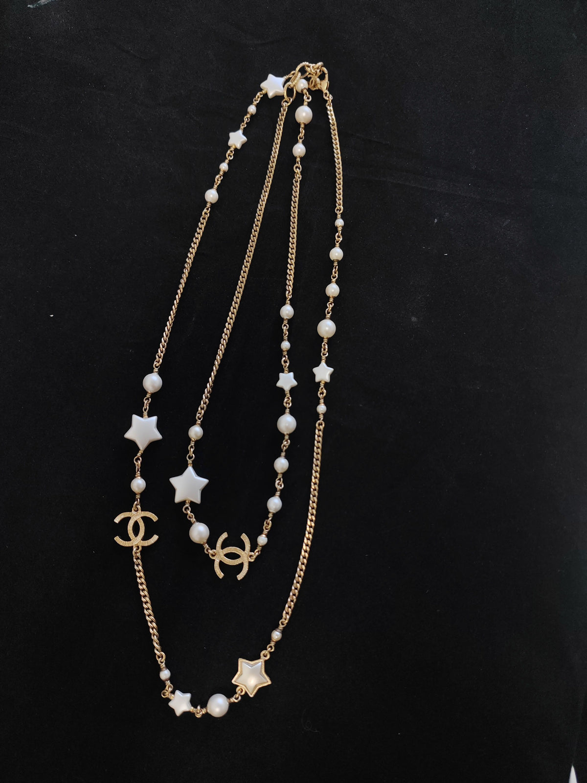 Chanel - Other - Gold-tone metal with imitation pearls and star-shaped resin accents. - Gold