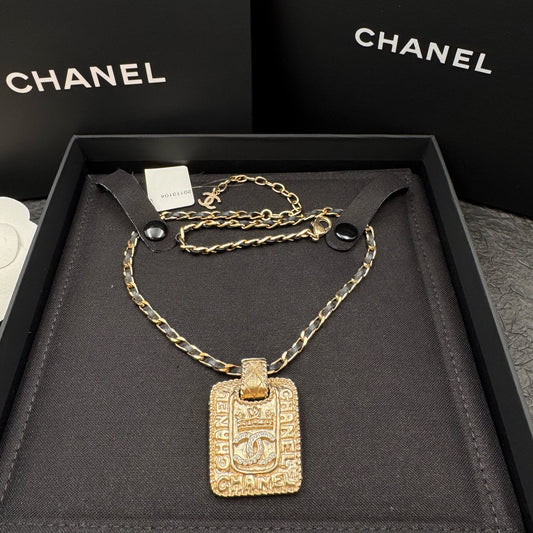 Chanel - Other - Gold-tone metal with leather interwoven into the chain and rhinestone accents. - Gold - (41 + 7)