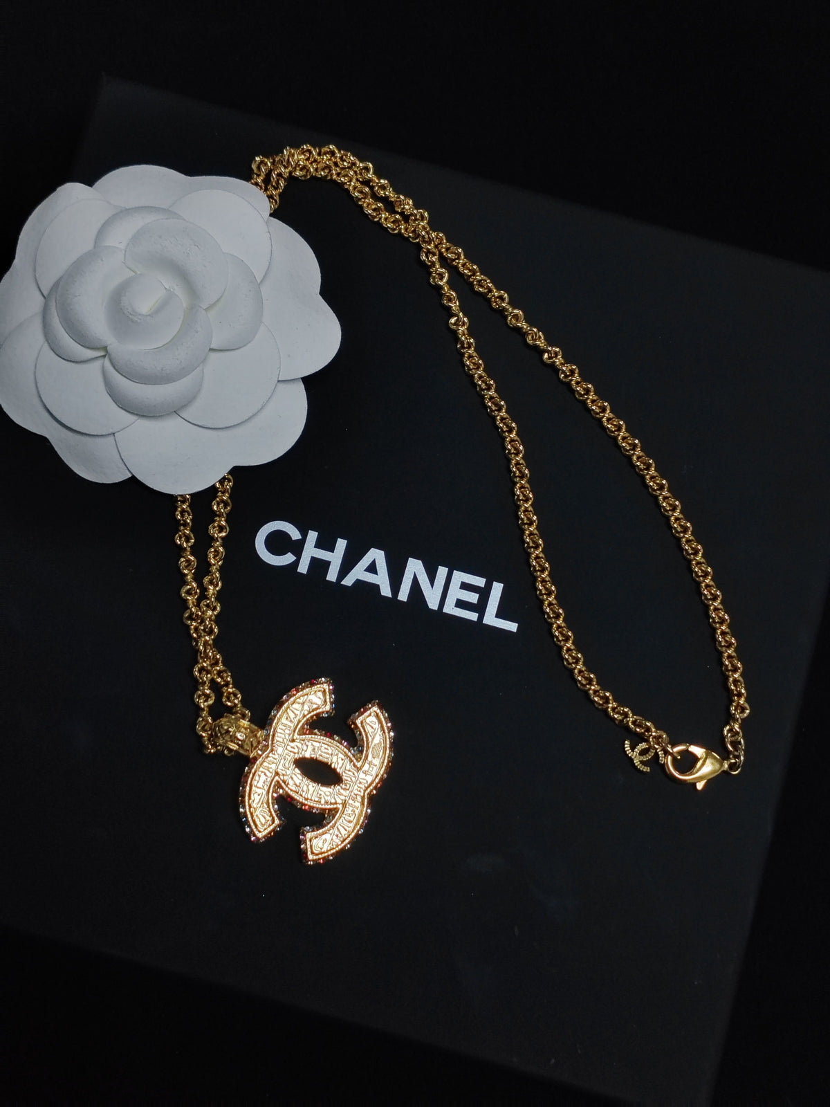 Chanel - Other - Gold-tone metal with multicoloured rhinestone embellishment. - Gold