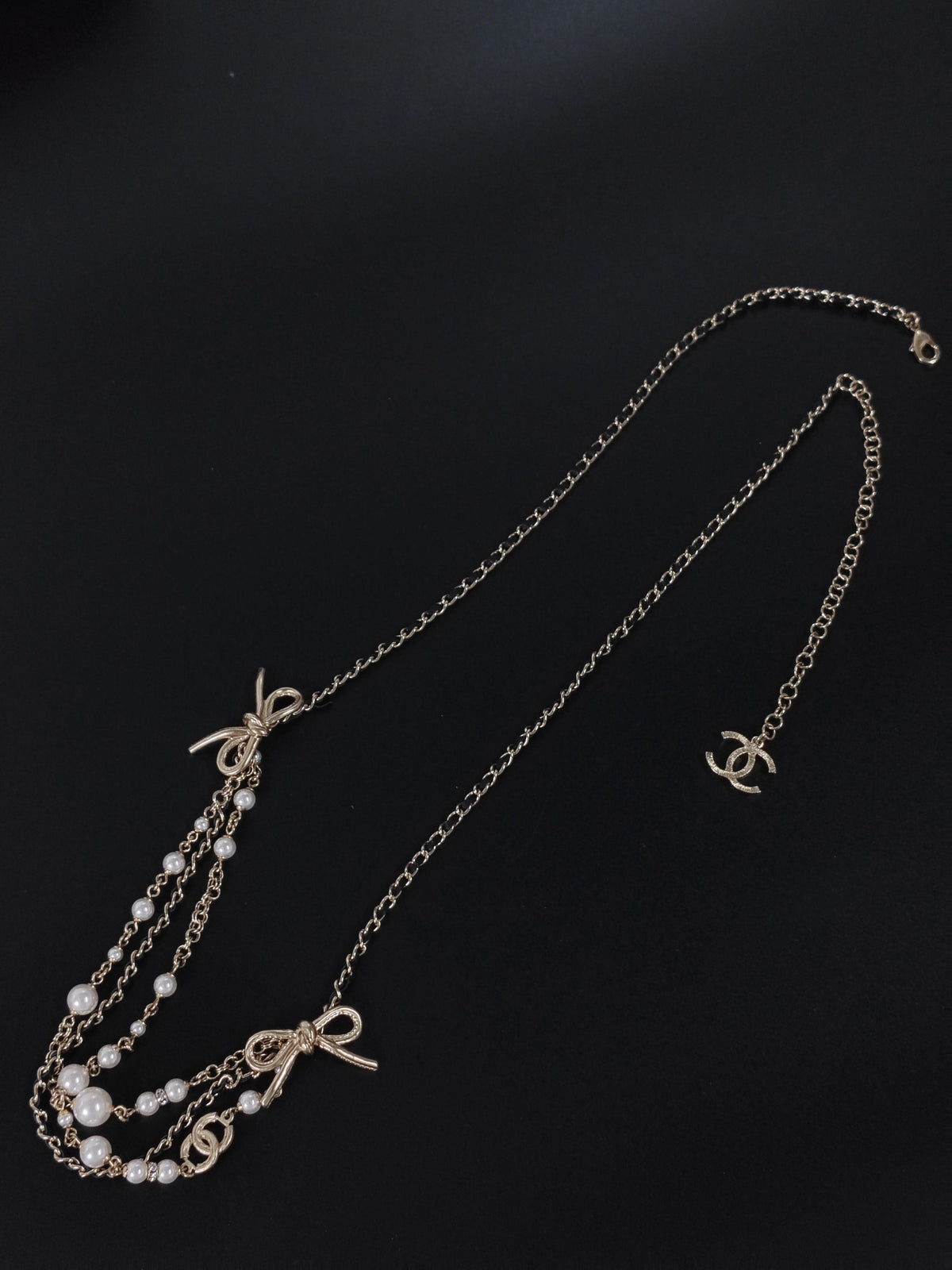 Chanel - Other - Gold-tone metal with pearl accents and black leather. - Multicolour