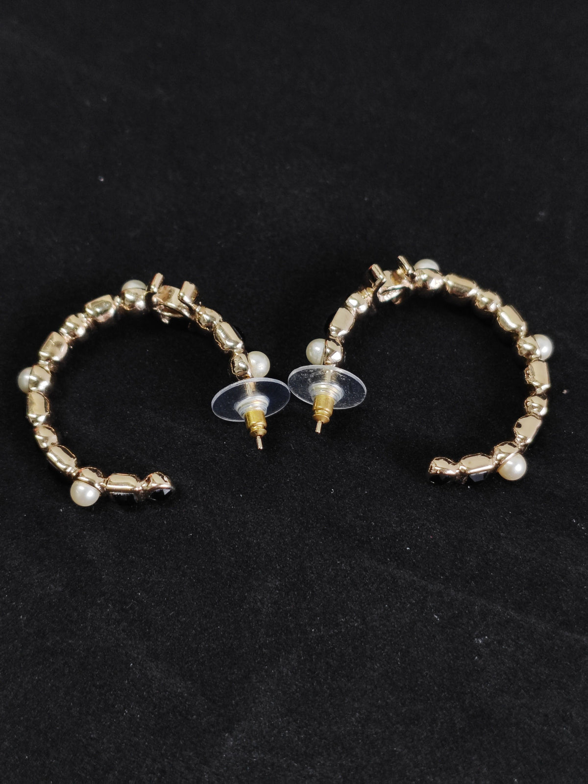 Chanel - Other - Gold-tone metal with pearl-like beads and black faceted stones; exact bead and stone composition is unknown. - Gold