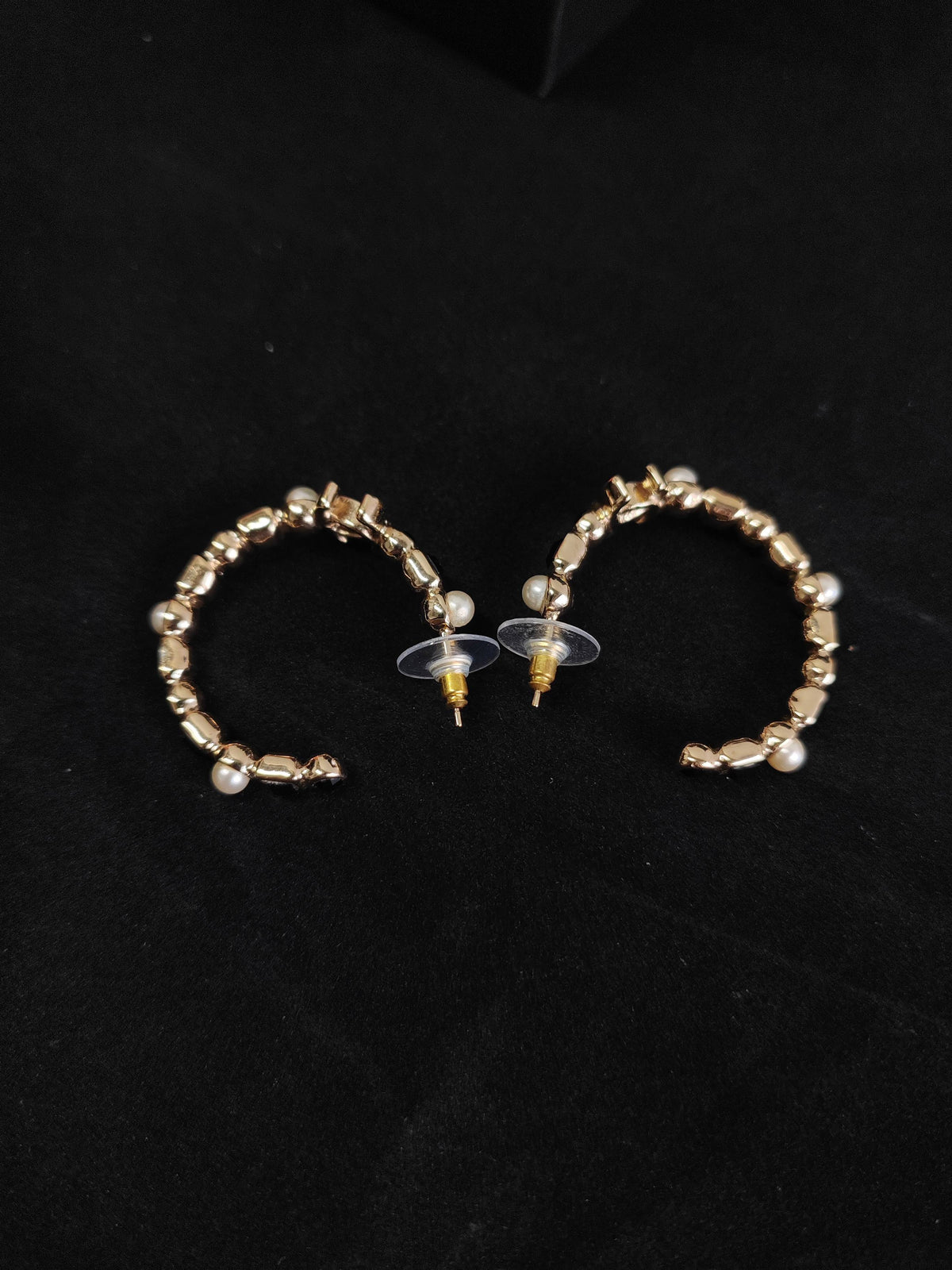 Chanel - Other - Gold-tone metal with pearl-like beads and black faceted stones; exact bead and stone composition is unknown. - Gold