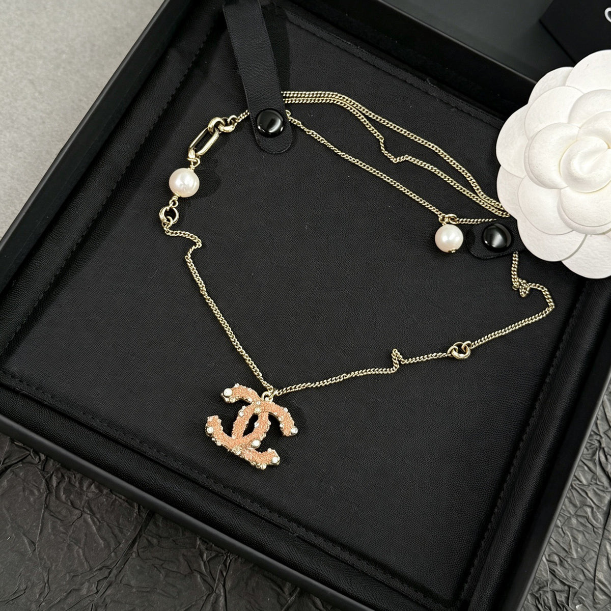 Chanel - Other - Gold-tone metal with pearl-like beads and crystal embellishments. - Gold
