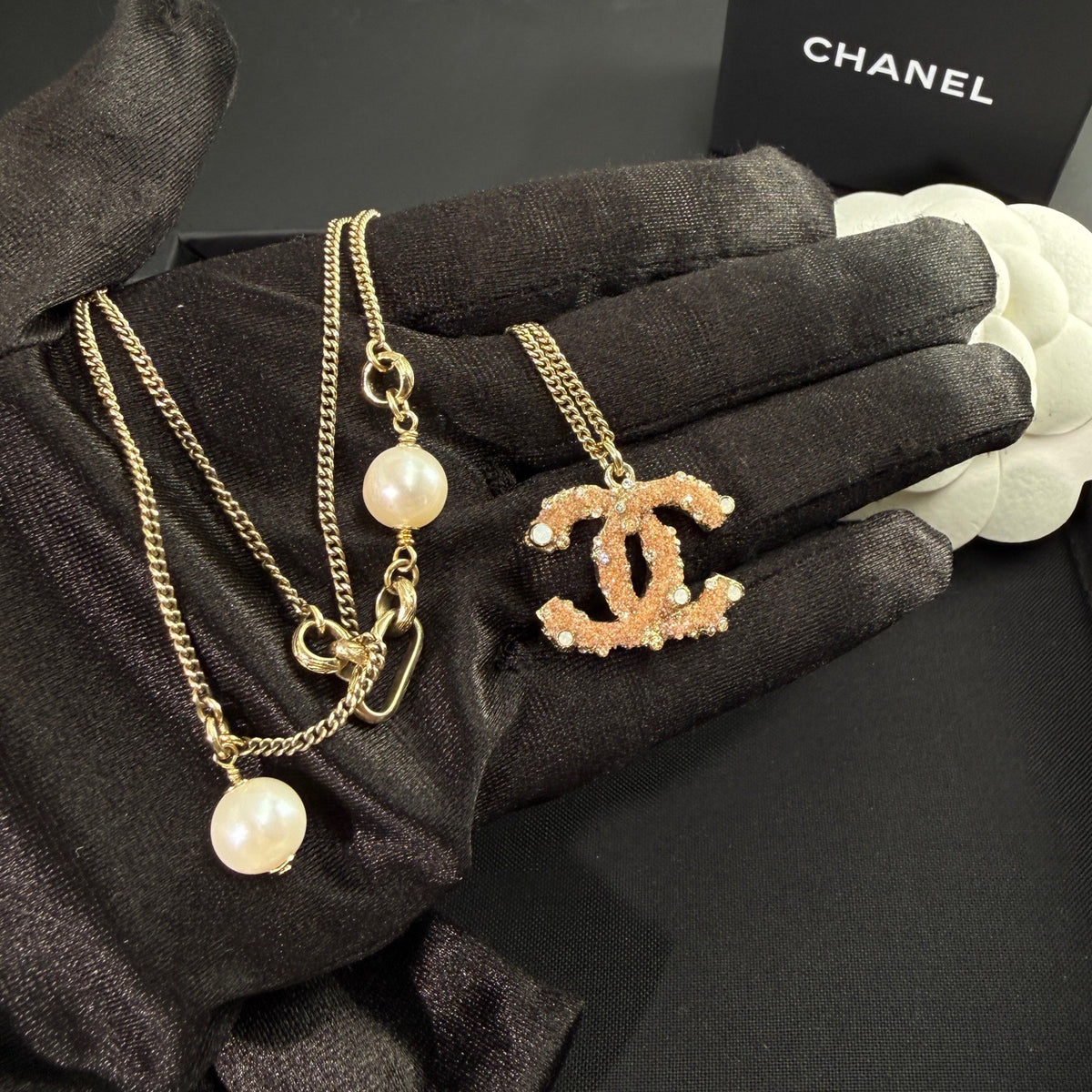 Chanel - Other - Gold-tone metal with pearl-like beads and crystal embellishments. - Gold