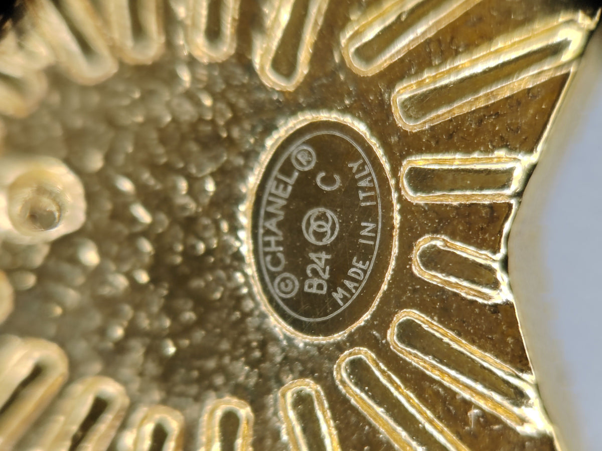 Chanel - Other - Gold-tone metal with pearlescent detailing and rhinestone accents. - Gold